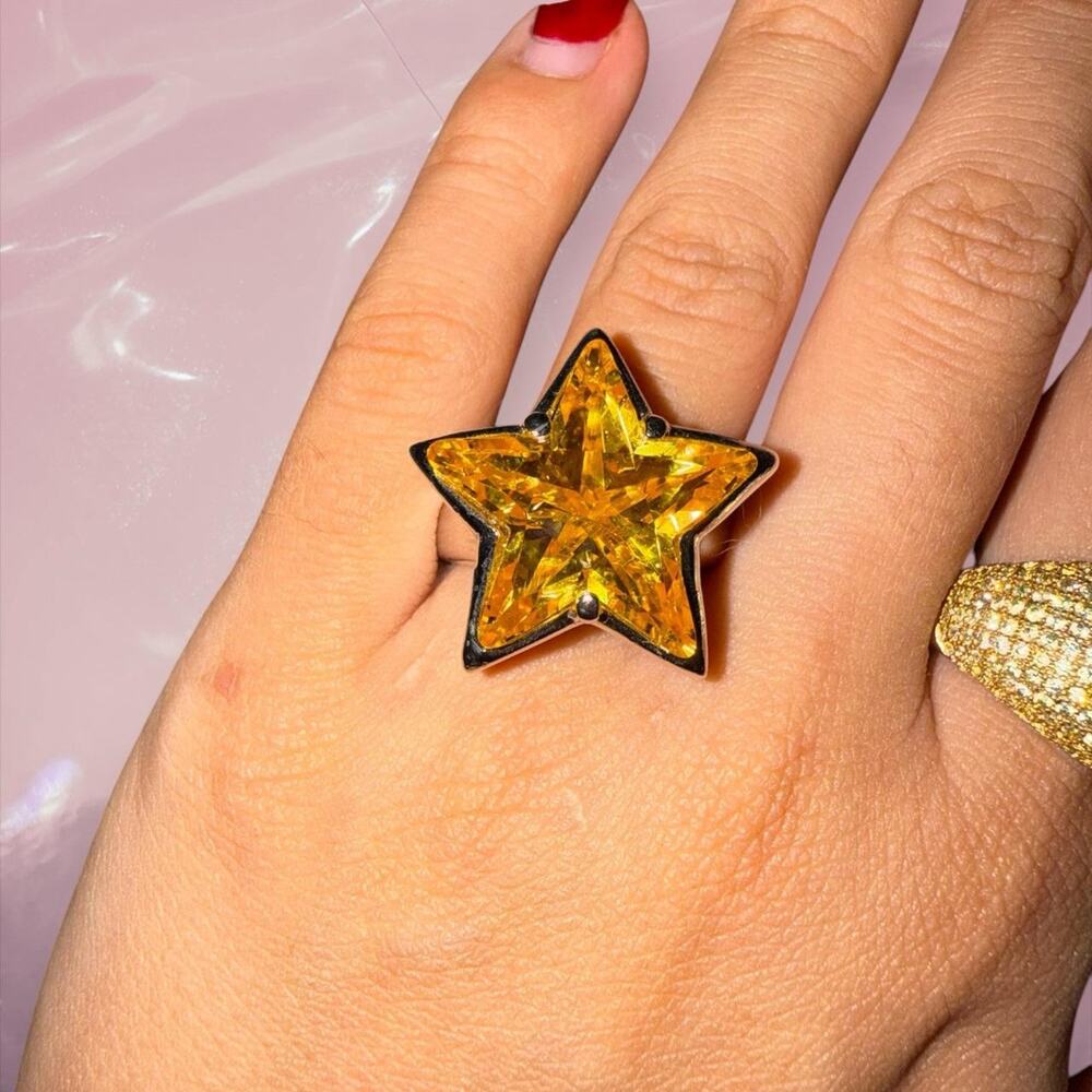 Y2K whimsy 925 Sterling Silver yellow star gem ring unique design hiphop 2000s